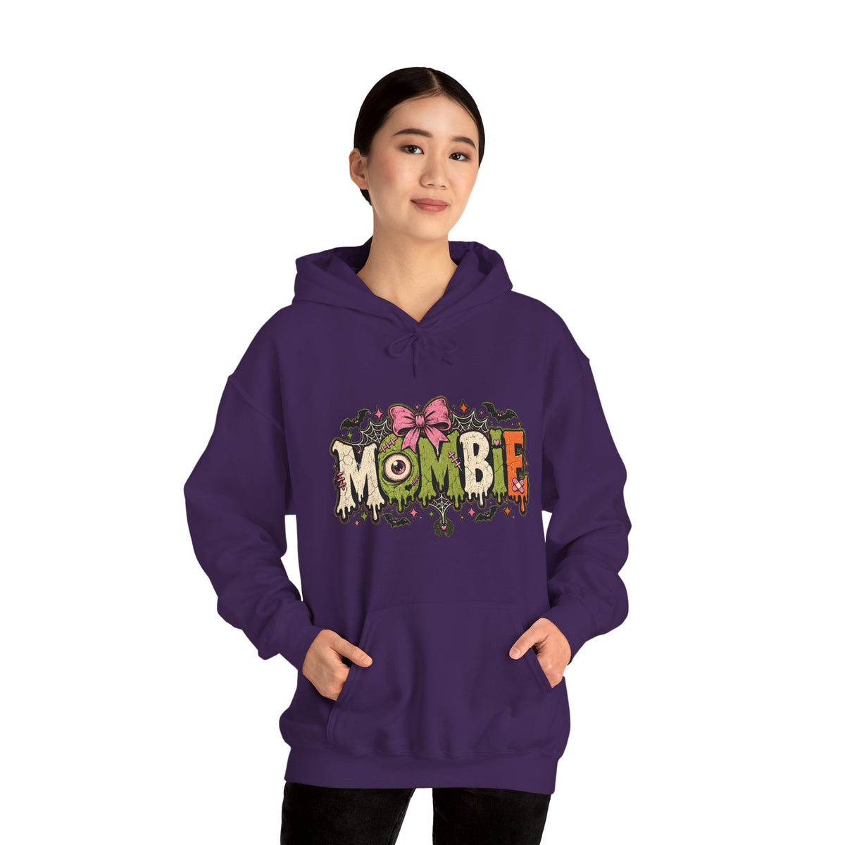 Mombie Halloween Pullover Hoodie in Maroon, alternate view