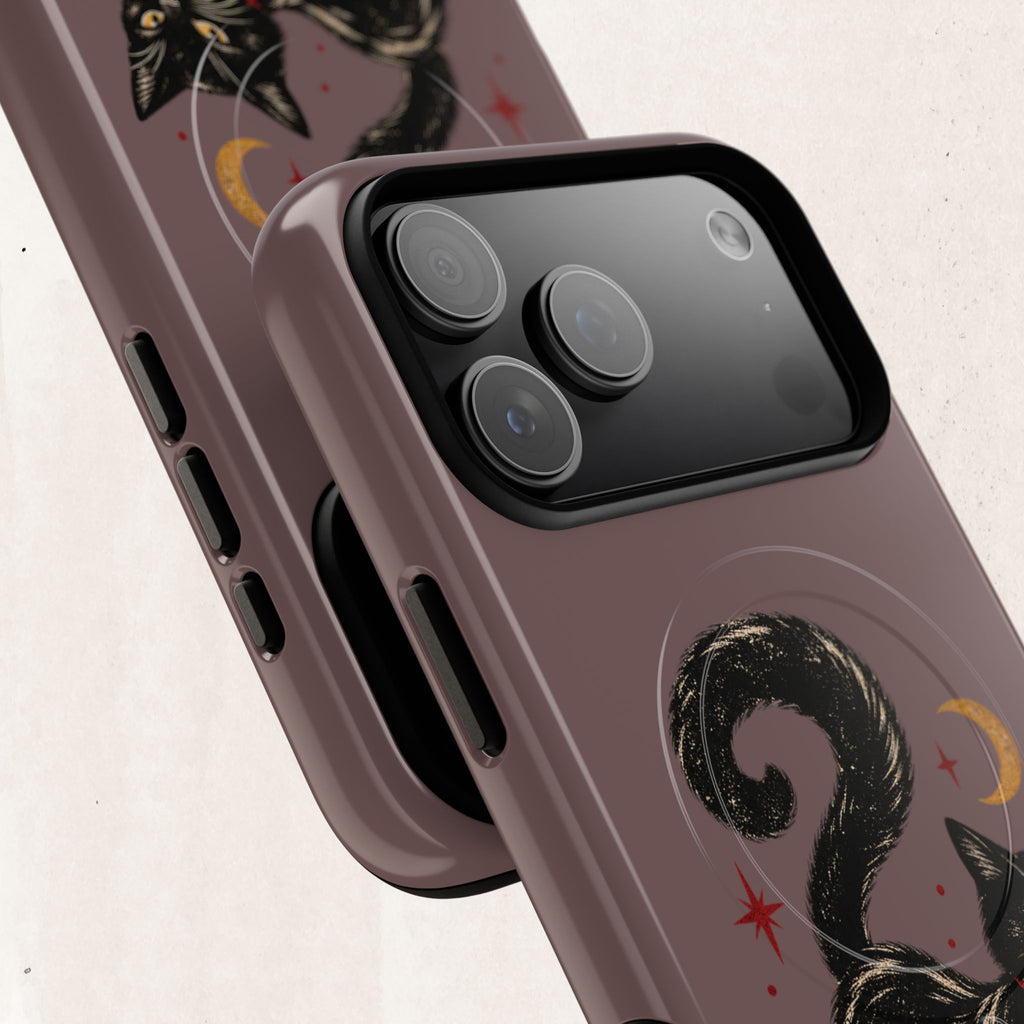 Magnetic Phone Case — Black Cat in Red Boots Design