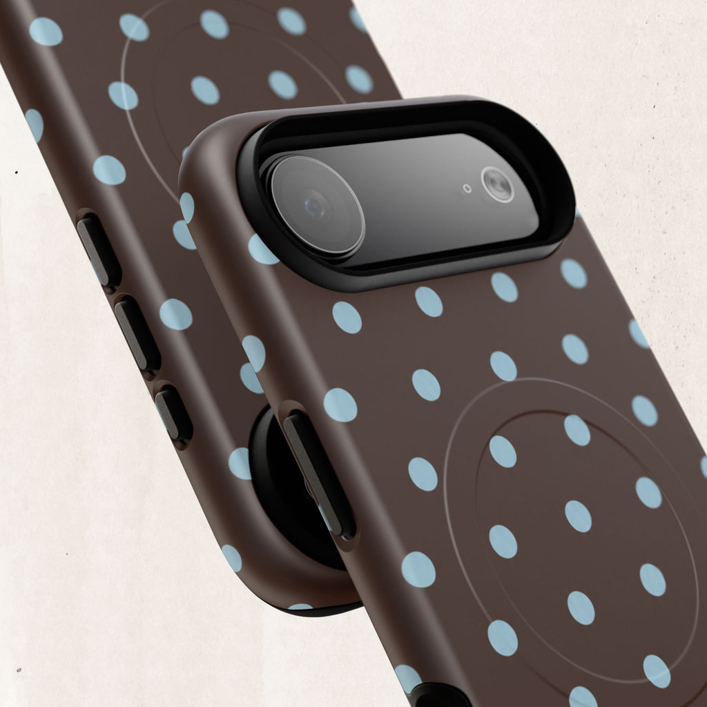 Polka Dot Magnetic Tough Phone Case — Brown with Light Blue Dots