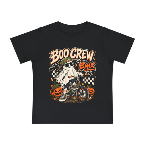 Boo Crew BMX Baby T‑Shirt — Halloween Ghost Motorcycle Graphic Tee