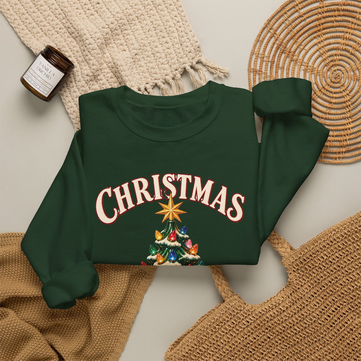 Vintage Ceramic Christmas Tree Crewneck Sweatshirt Printify