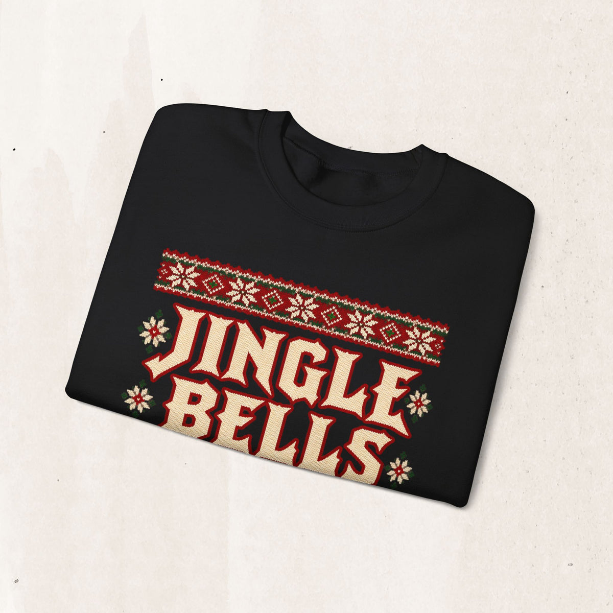 Jingle Bells Heavy as Hell Metal Christmas Sweatshirt in Red, alternate view
