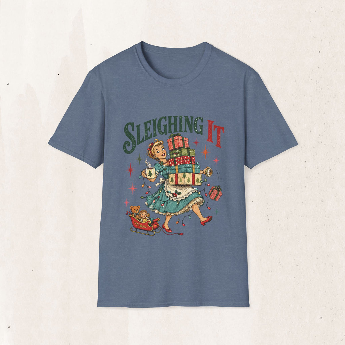 Vintage Christmas "Sleighing It" Graphic Tee