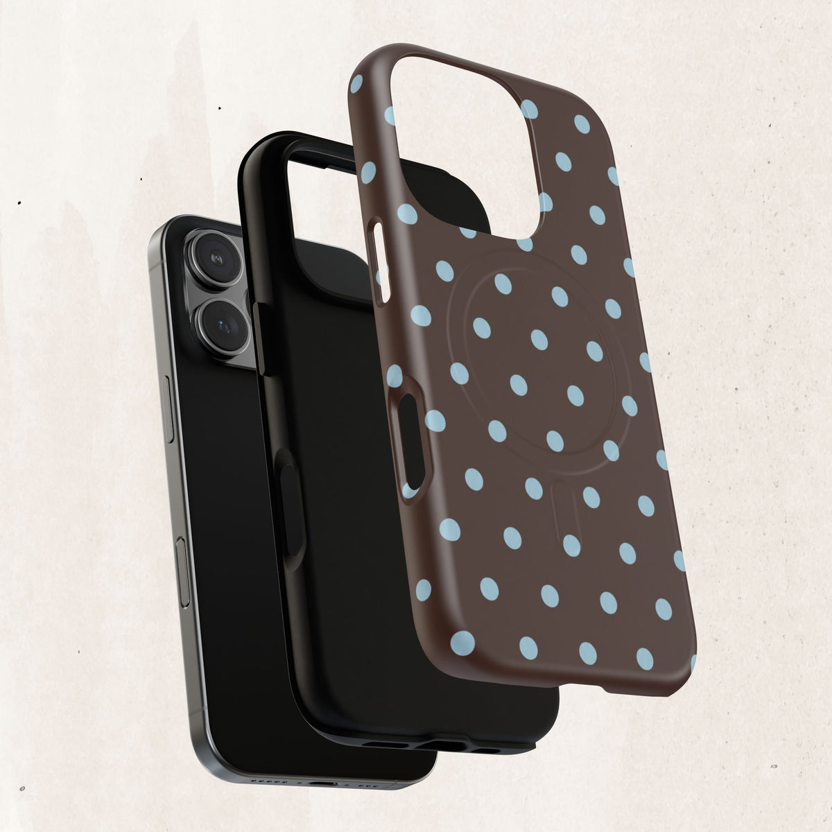 Polka Dot Magnetic Tough Phone Case — Brown with Light Blue Dots