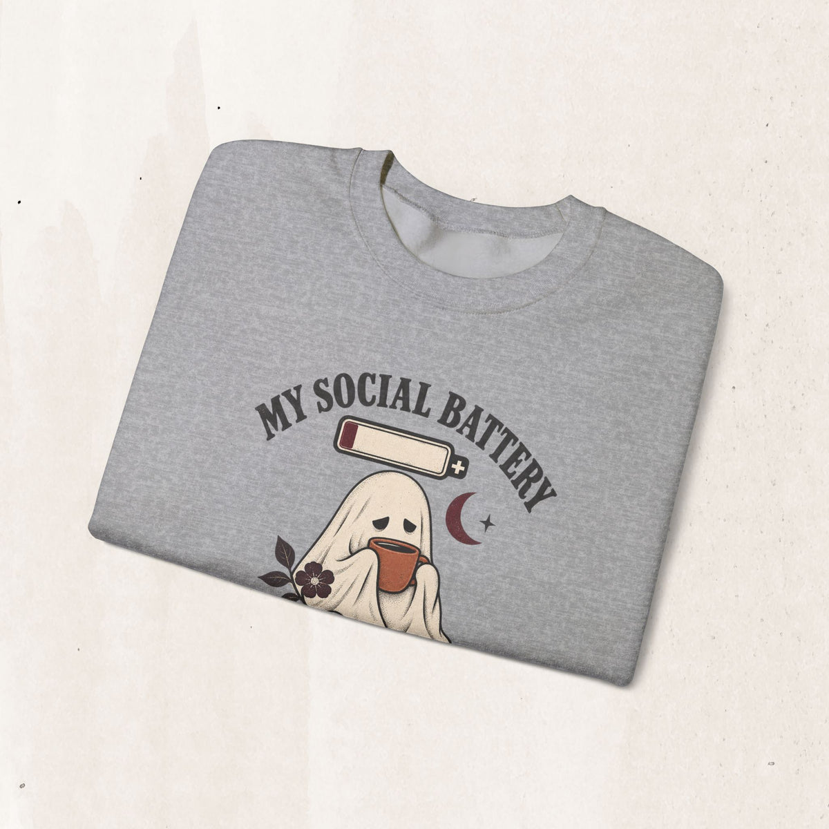 Cute Ghost "My Social Battery Is Dead" Crewneck Sweatshirt