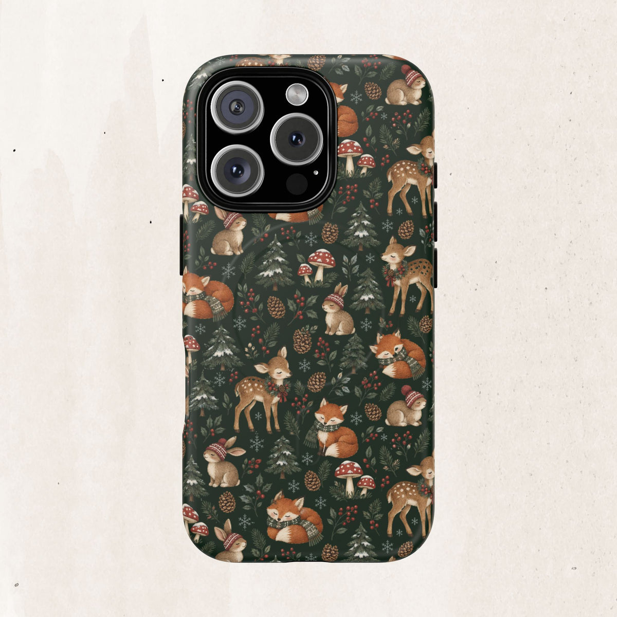 Magnetic Phone Case — Woodland Fox & Deer Holiday Pattern