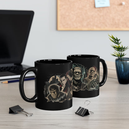 Horror Monsters Mug — Classic Universal Monsters Black Coffee Cup (11oz/15oz)