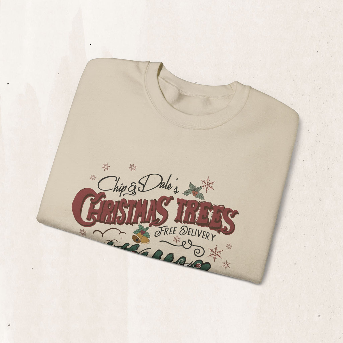 Chip&Dale Christmas Trees Holiday Crewneck Sweatshirt in Sand, alternate view