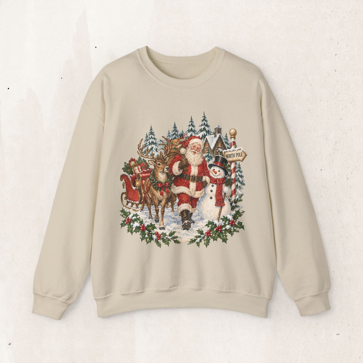 Vintage Santa and Snowman Christmas Sweatshirt, Retro Santa Claus Crewneck
