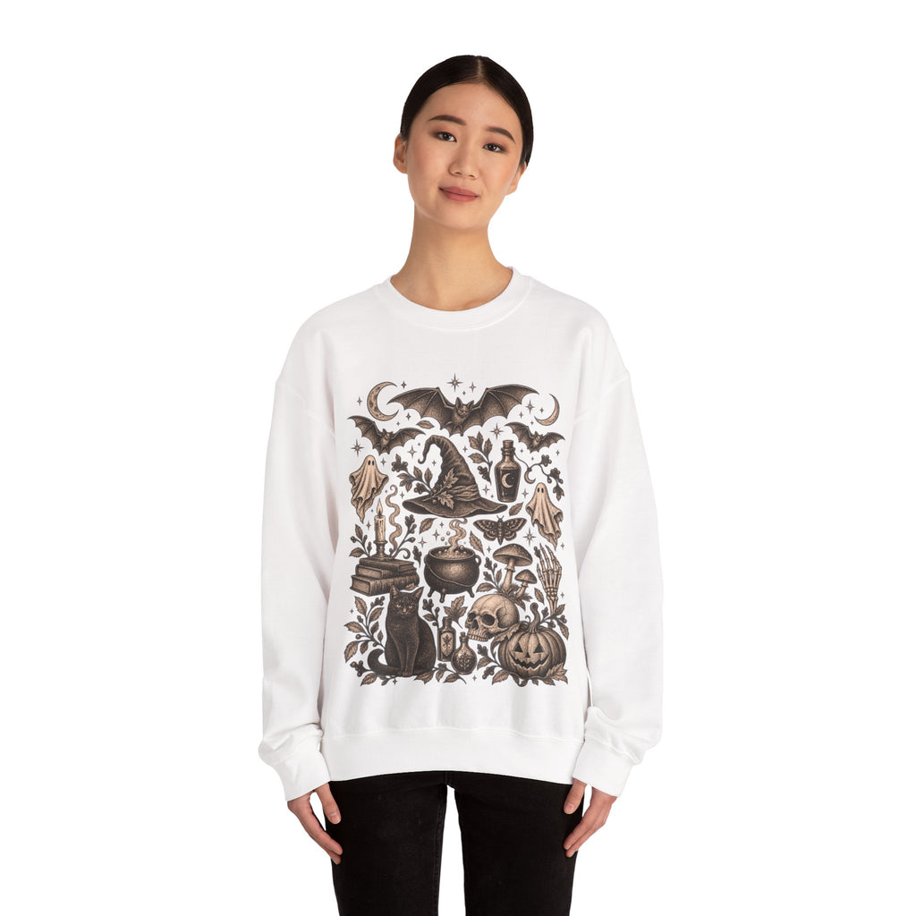 Spooky Witch, Cauldron & Pumpkin Graphic Sweatshirt