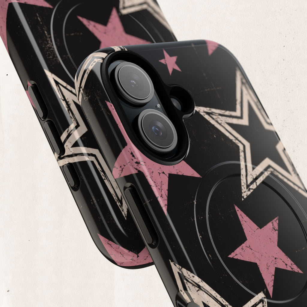 Magnetic Phone Case — Pink Retro Stars Tough Protective Cover Printify