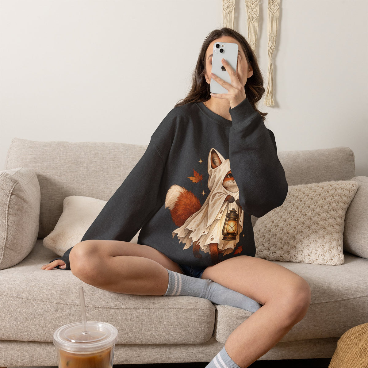 Autumn Lantern Fox Crewneck Sweatshirt