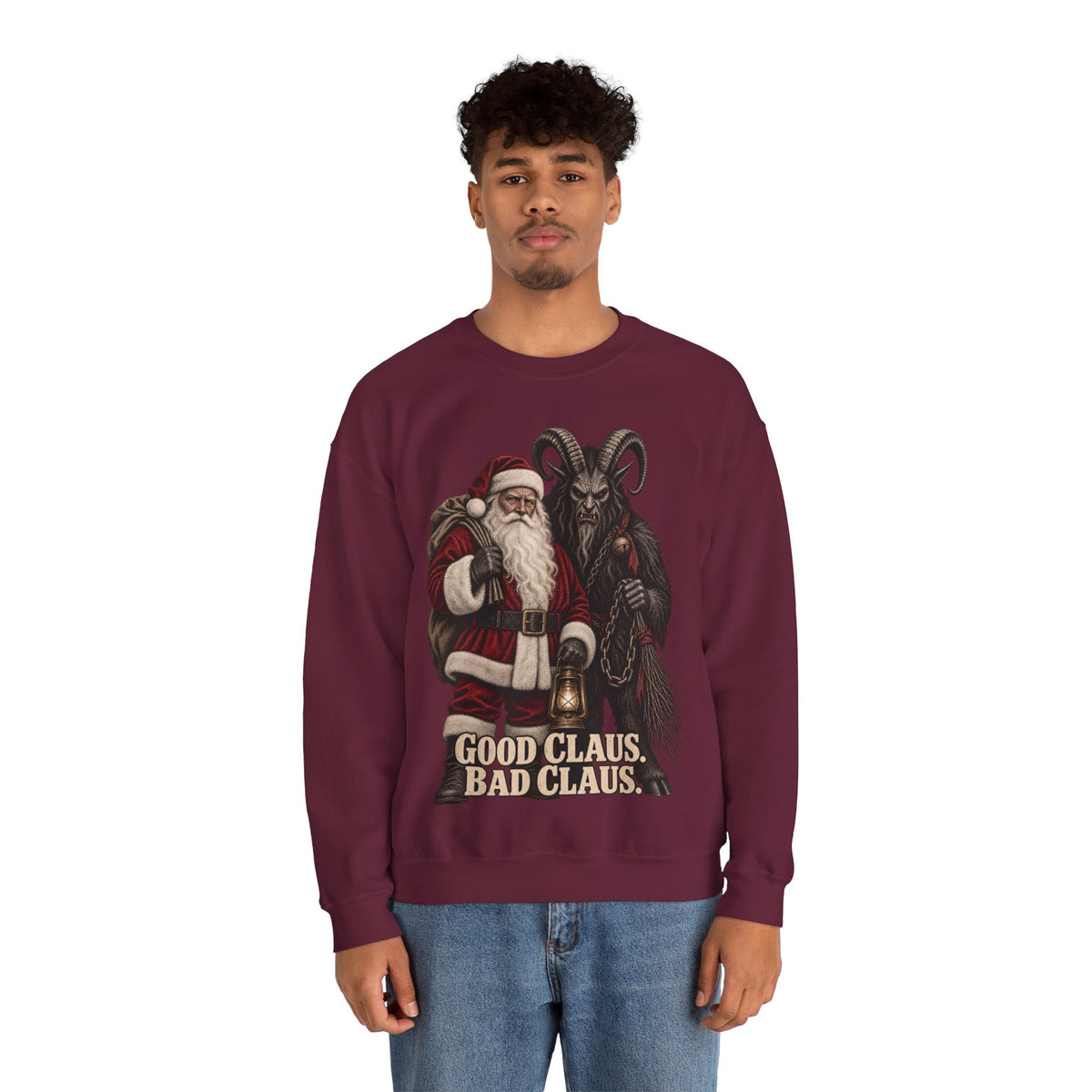 Krampus & Santa Claus Christmas Crewneck Sweater