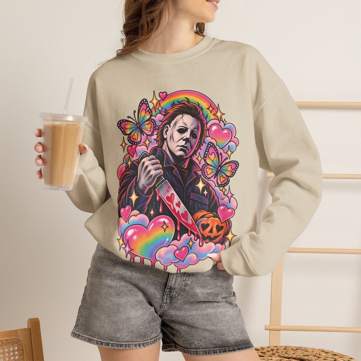 Colorful Michael Myers Horror Heart Crewneck