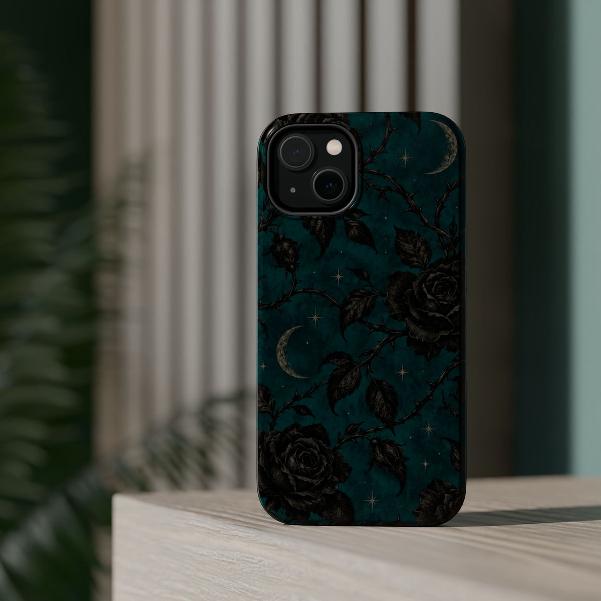 Teal Moon & Black Rose Magnetic Phone Case, alternate view