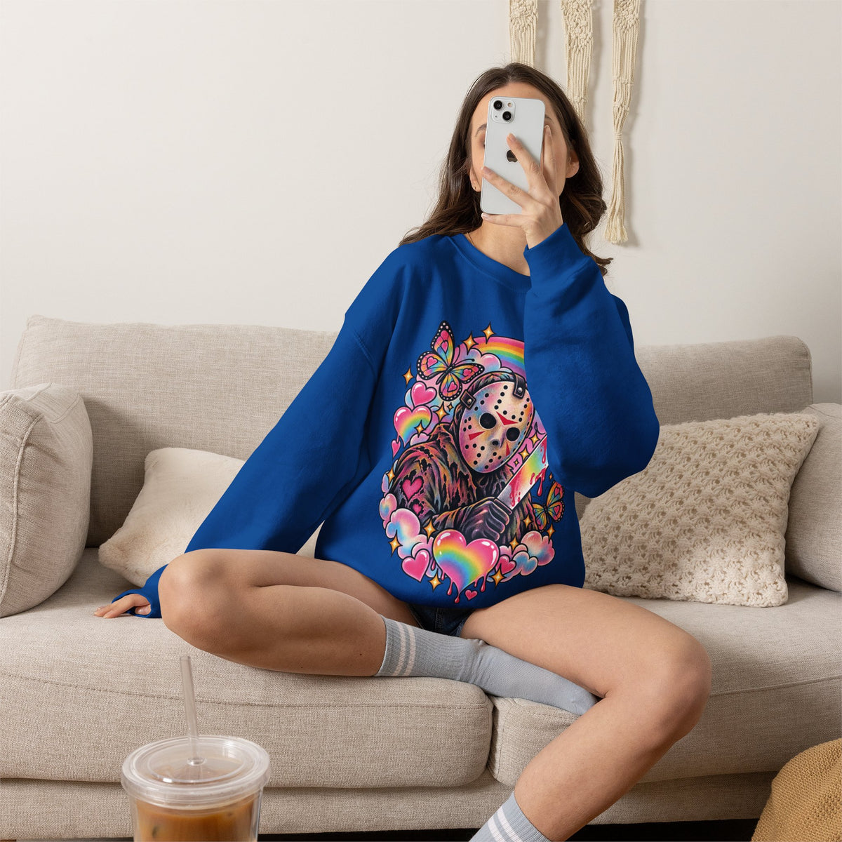 Jason Mask Rainbow Horror Crewneck Sweatshirt