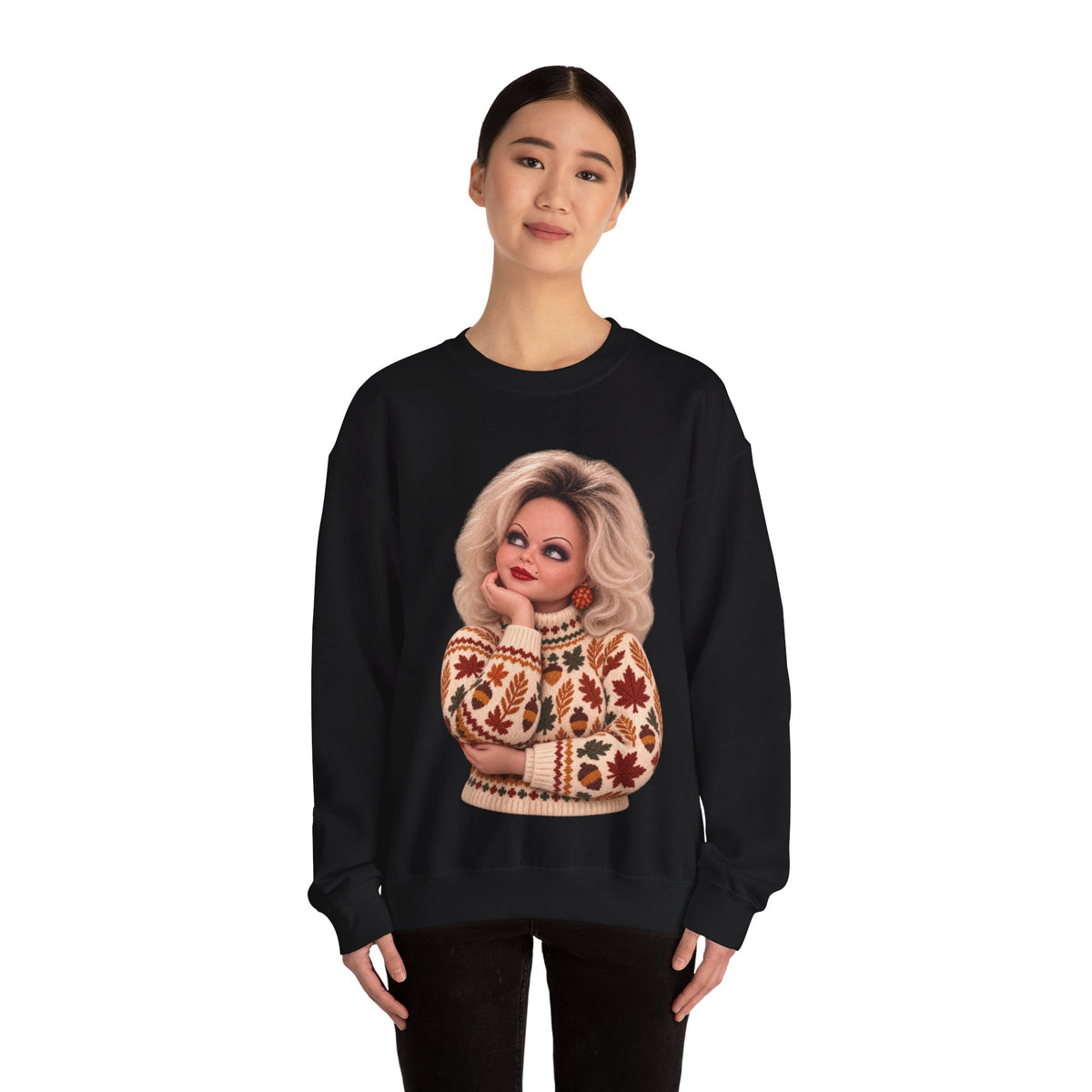 Bride of Chucky Thanksgiving horror crewneck sweatshirt in black