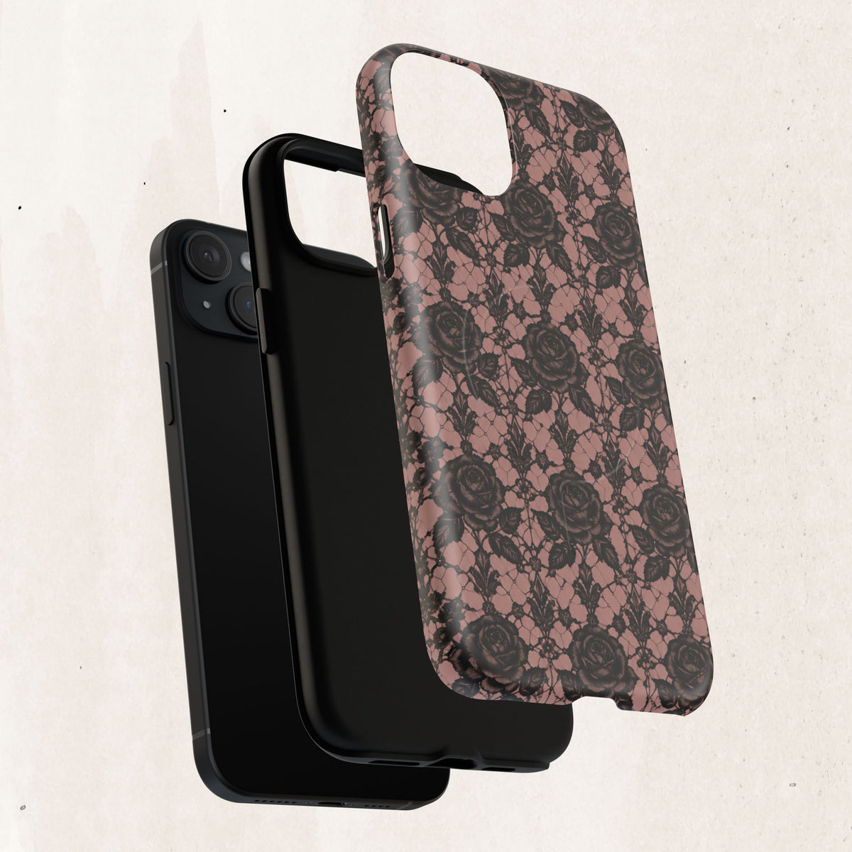 Vintage Black Lace Rose Pattern Phone Case