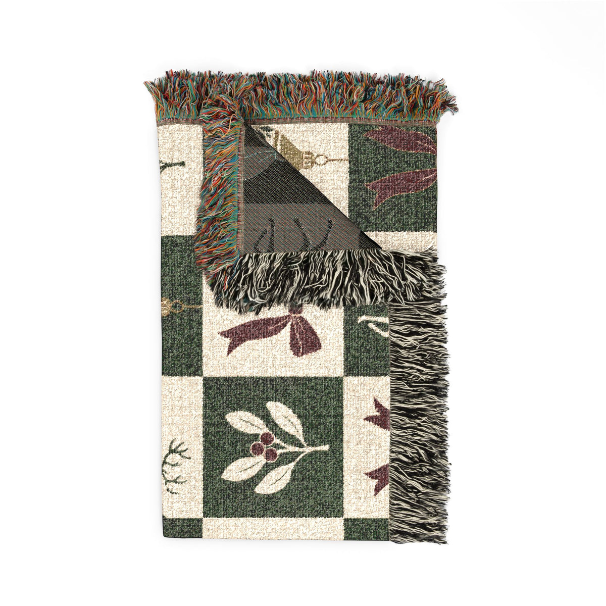 Holiday Reindeer & Ornaments Woven Blanket Printify