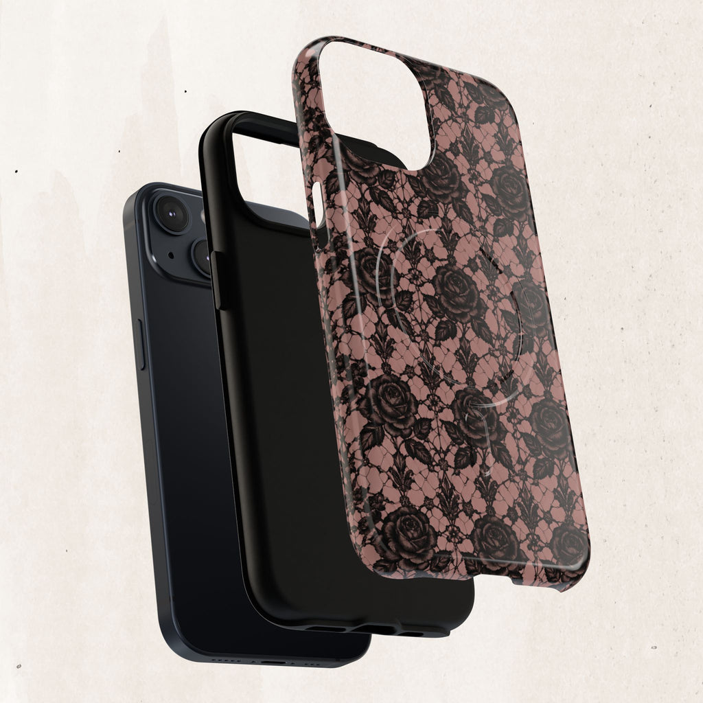 Vintage Black Lace Rose Pattern Phone Case