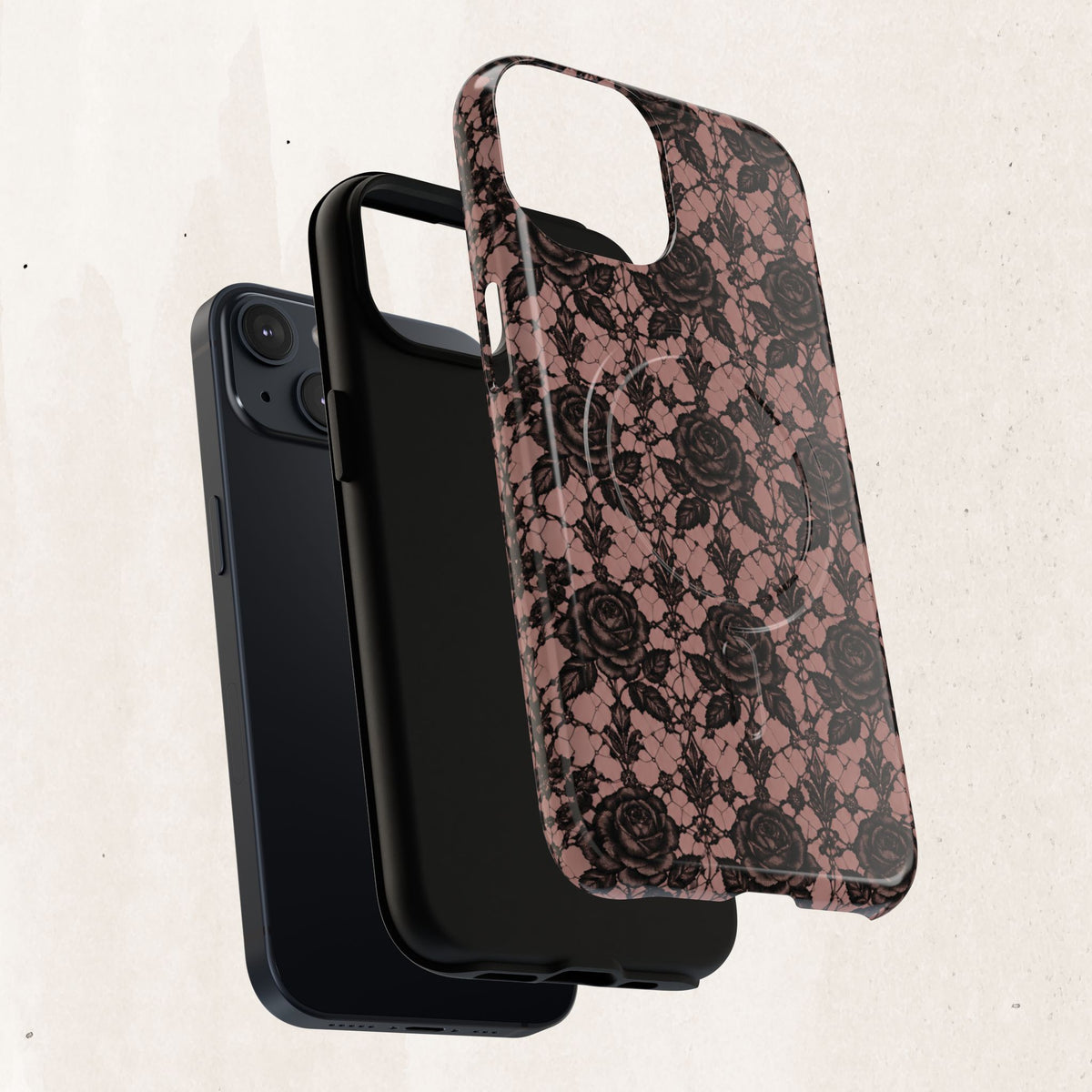 Vintage Black Lace Rose Pattern Phone Case