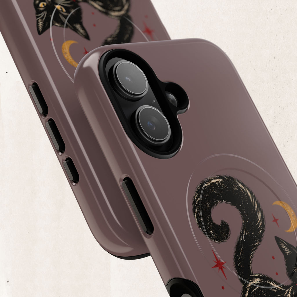 Magnetic Phone Case — Black Cat in Red Boots Design