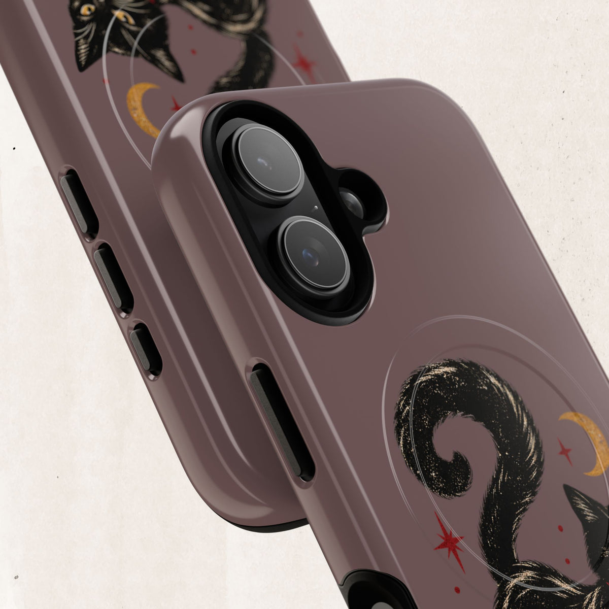 Magnetic Phone Case — Black Cat in Red Boots Design