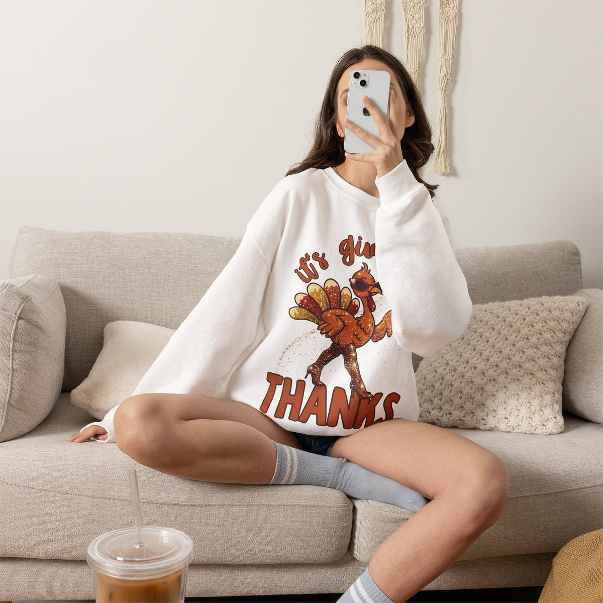 It’s Giving Thanks Thanksgiving Turkey Crewneck Sweatshirt, alternate view