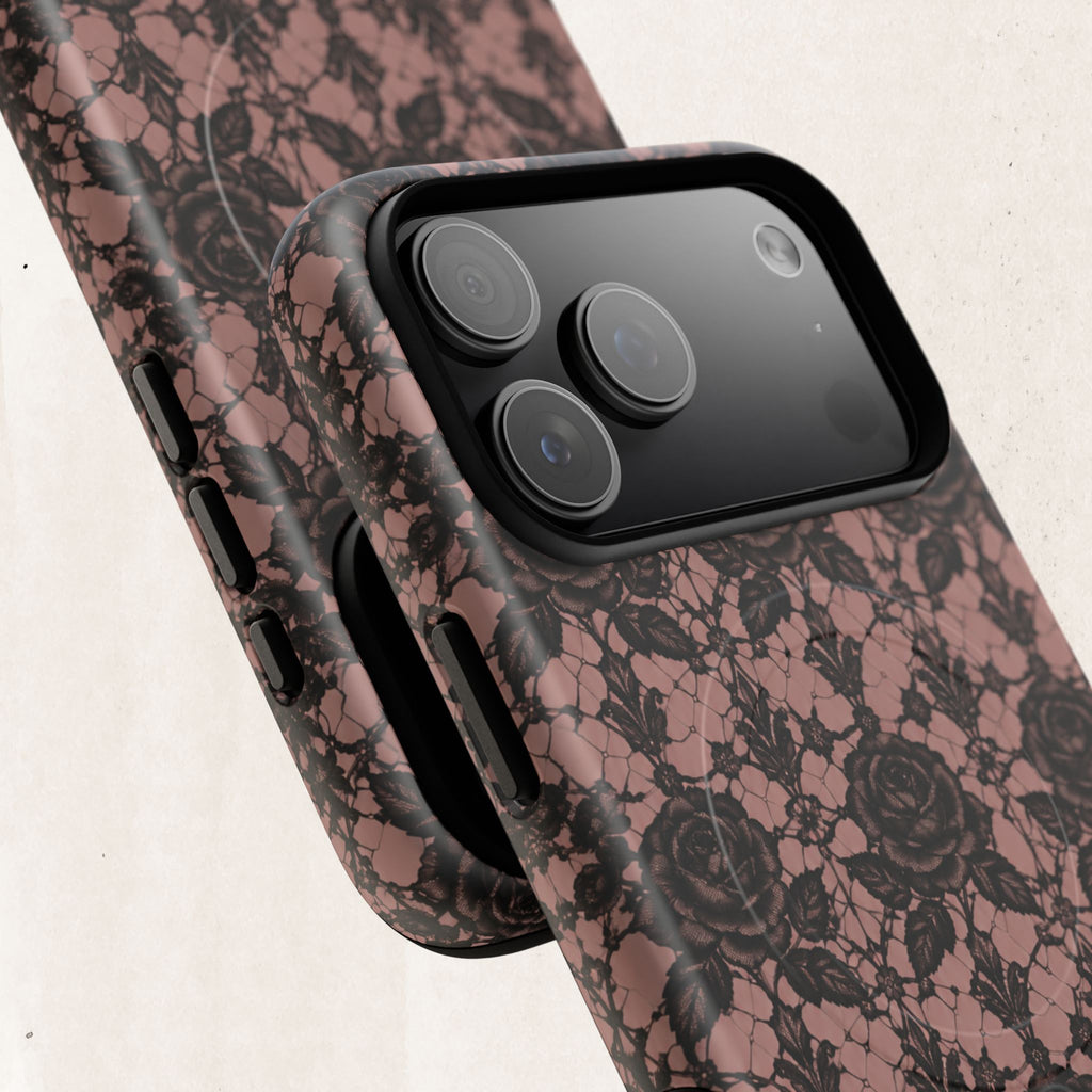 Vintage Black Lace Rose Pattern Phone Case