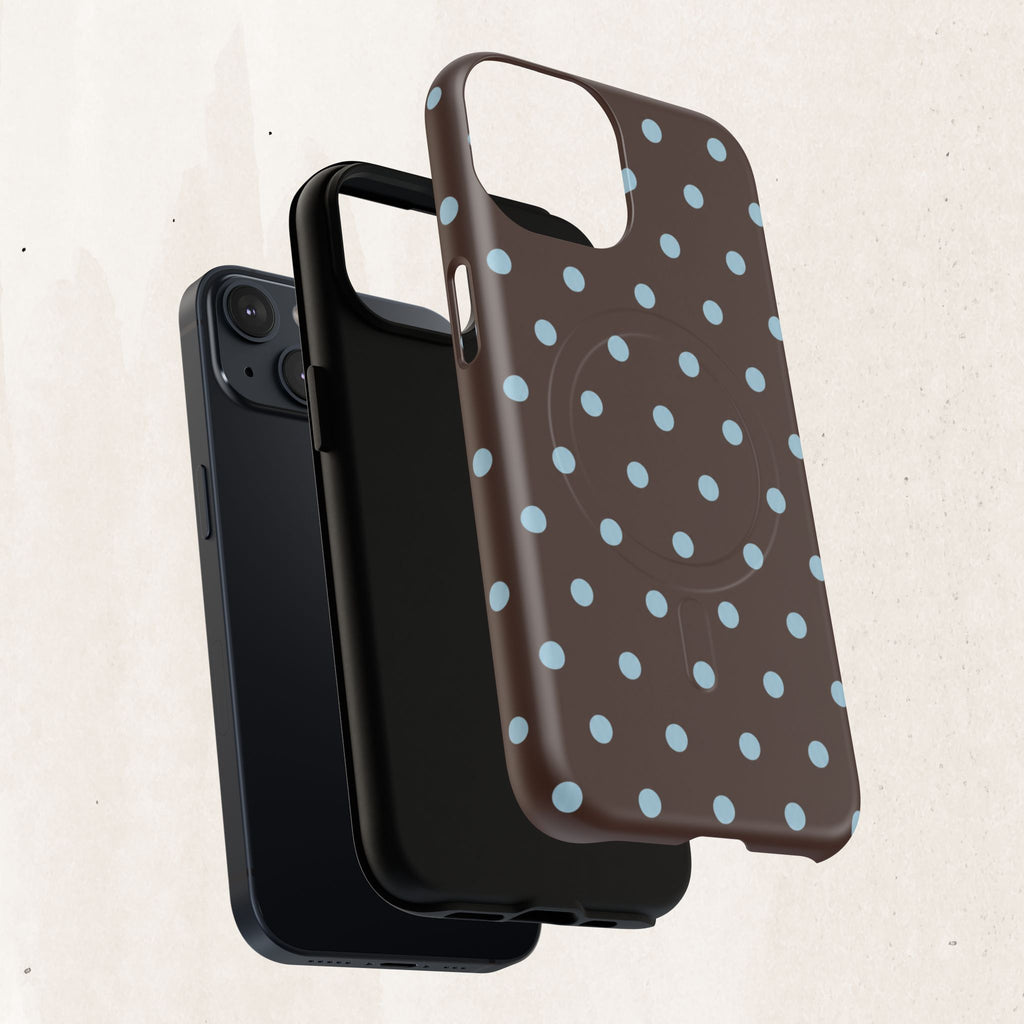 Polka Dot Magnetic Tough Phone Case — Brown with Light Blue Dots