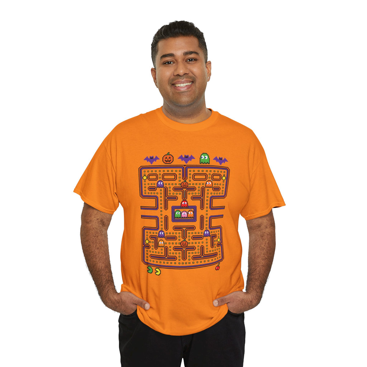 Halloween Pac-Man Graphic Tee in Safety Orange, alternate view
