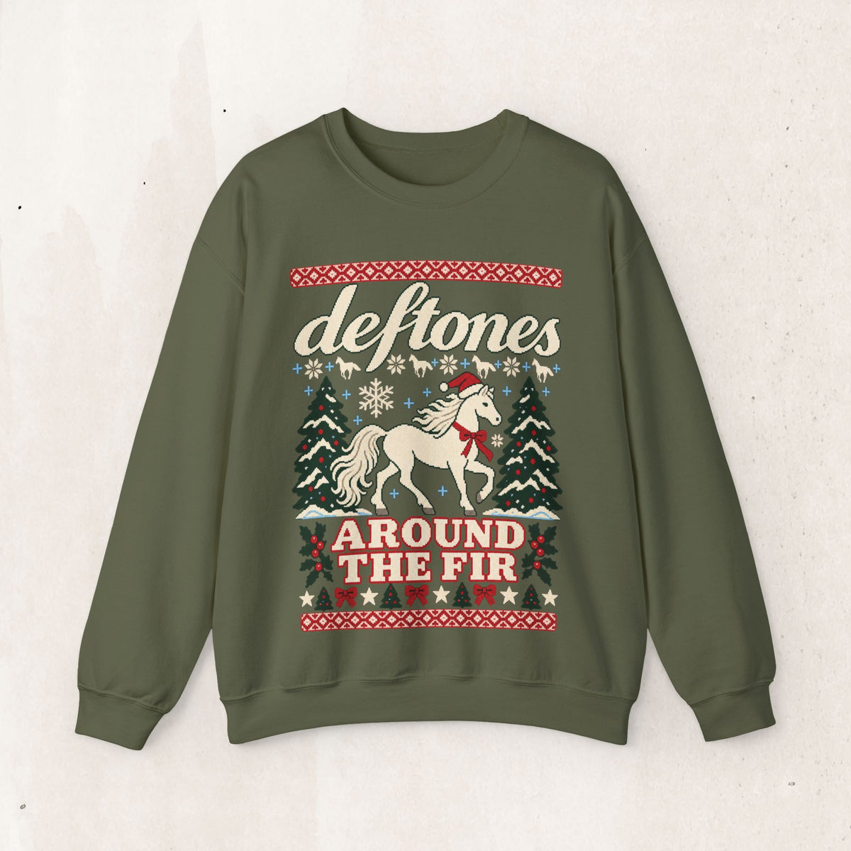 Deftones Around the Fir Christmas Crewneck Sweatshirt – Military Green