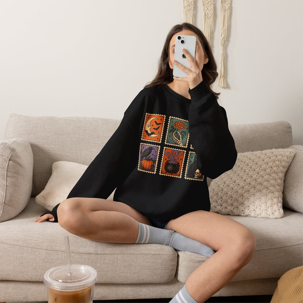 Vintage Spooky Stamp Panel Sweatshirt