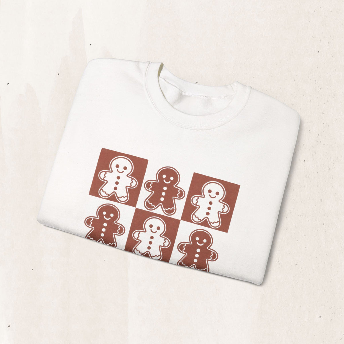 Gingerbread Christmas sweatshirt with a vintage grid of gingerbread cookie people
