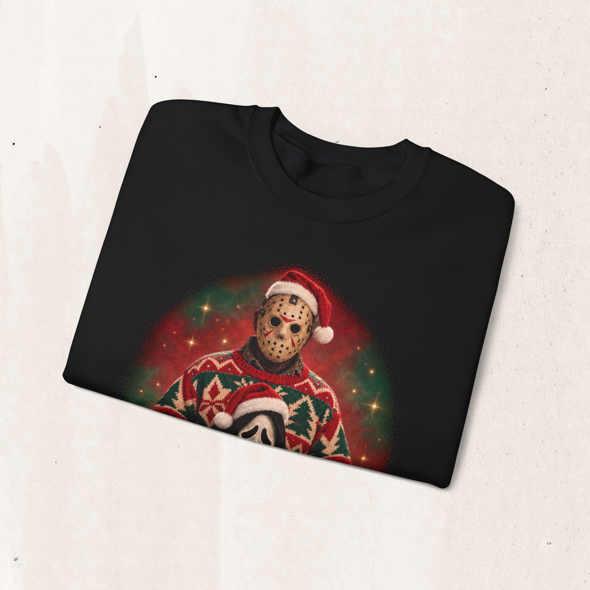Ghostface and Jason 80s glamour portrait horror Christmas sweatshirt