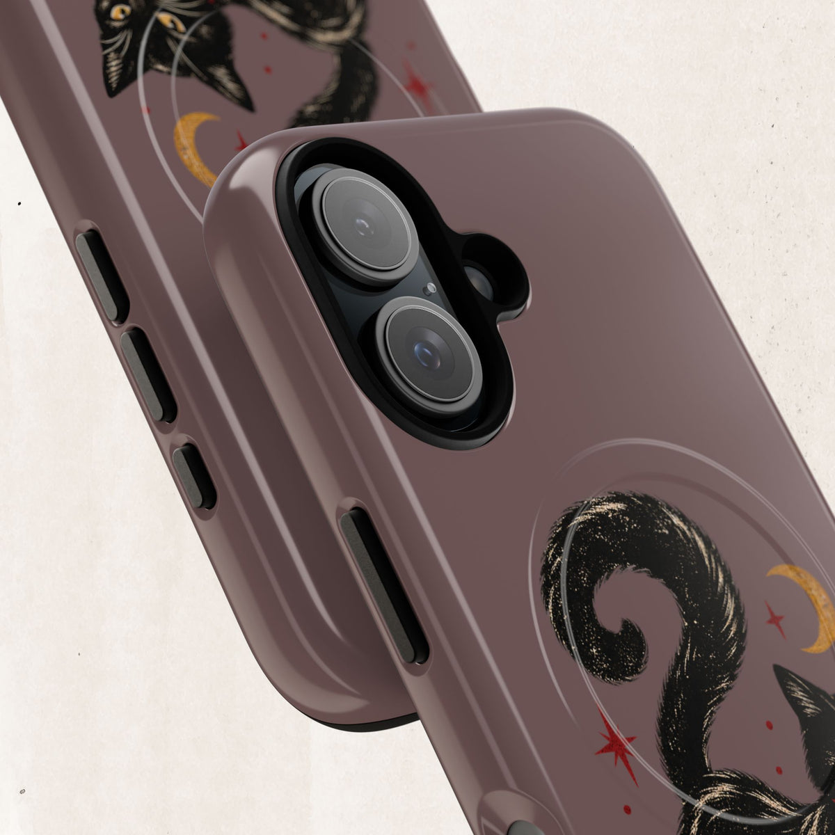 Magnetic Phone Case — Black Cat in Red Boots Design