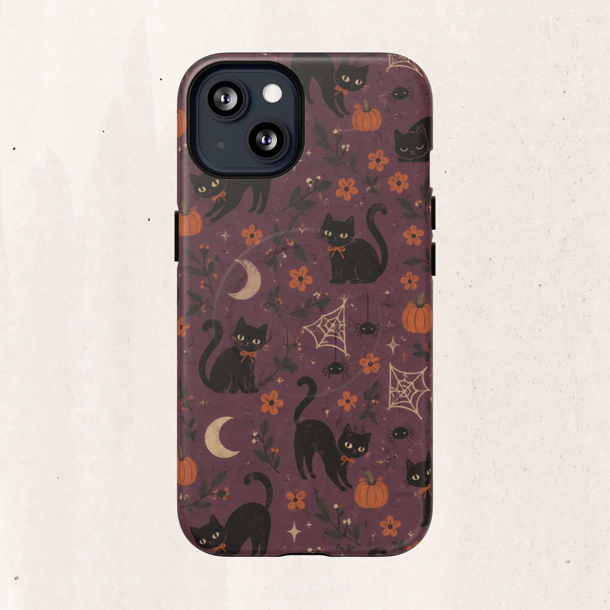 Halloween Black Cat Tough Magnetic Phone Case — Cute Spooky Pumpkins & Spiderwebs