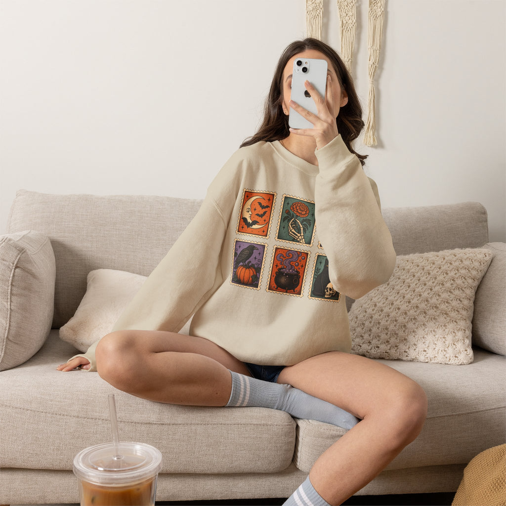 Vintage Spooky Stamp Panel Sweatshirt