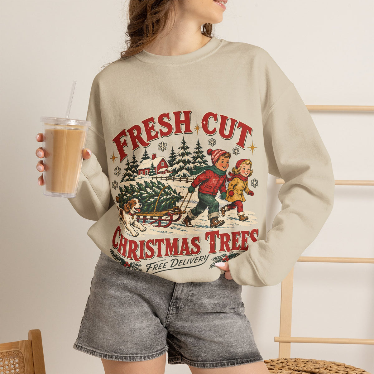 Fresh Cut Christmas Trees Sweatshirt, Vintage Christmas Tree Farm Crewneck
