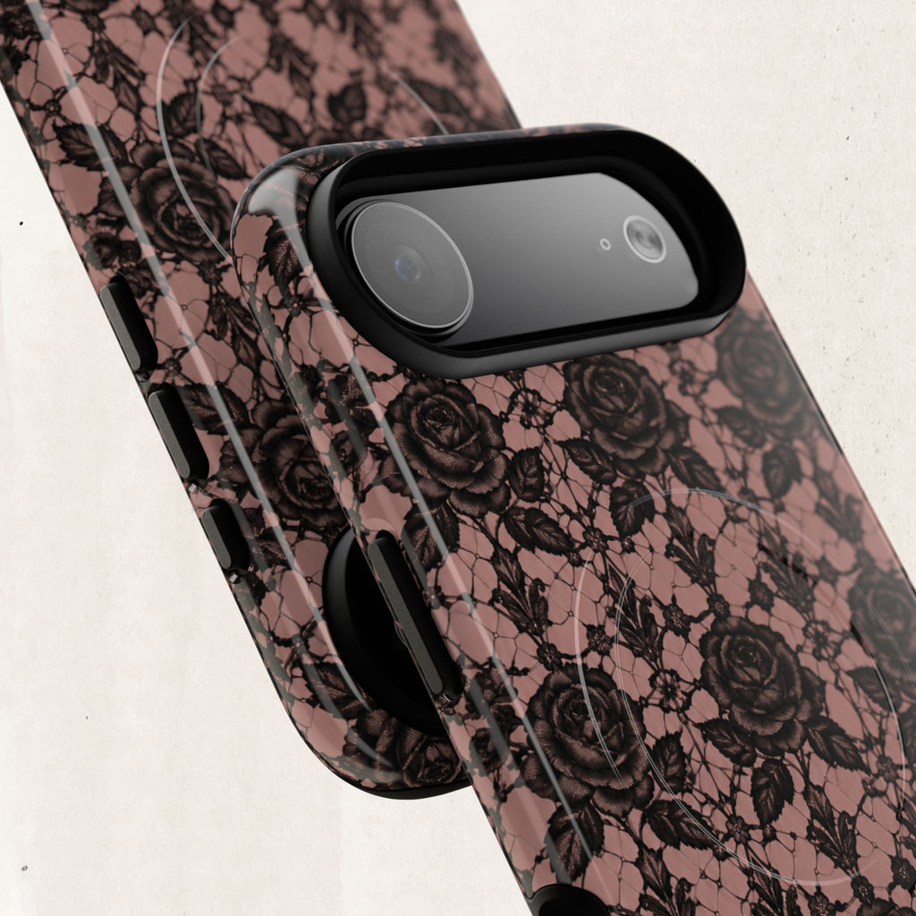 Vintage Black Lace Rose Pattern Phone Case
