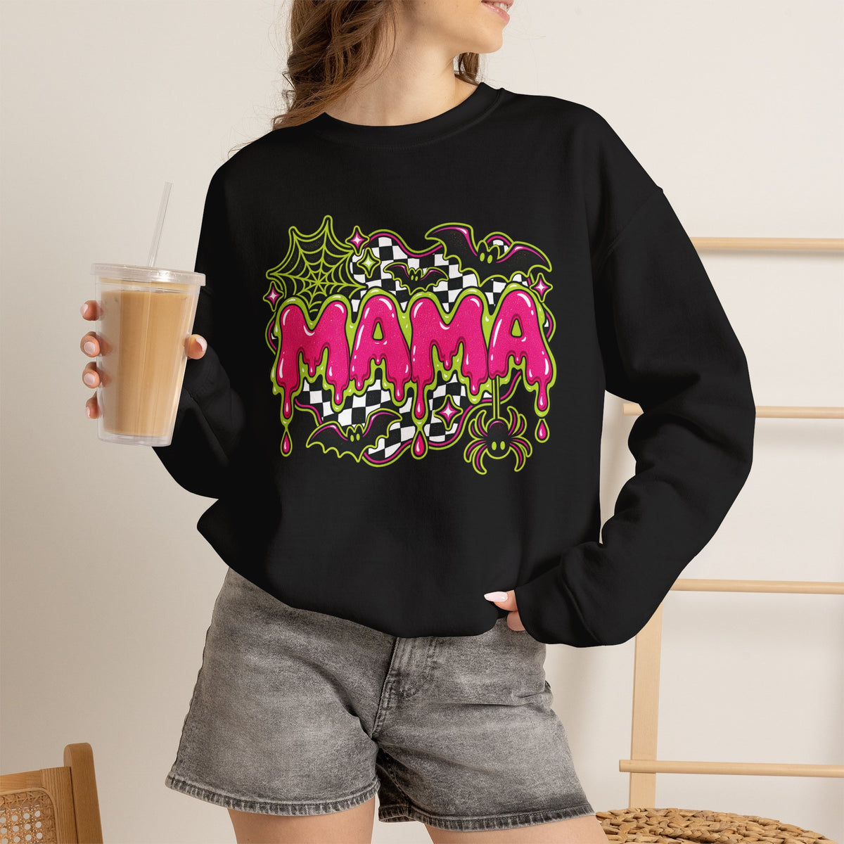 Neon Drip Checkerboard "Mama" Design Sweatshirt