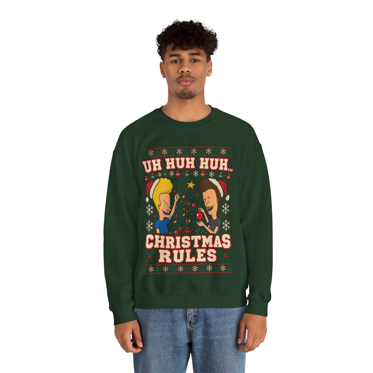 Beavis & Butthead Christmas Rules Ugly Sweatshirt in Black, alternate view