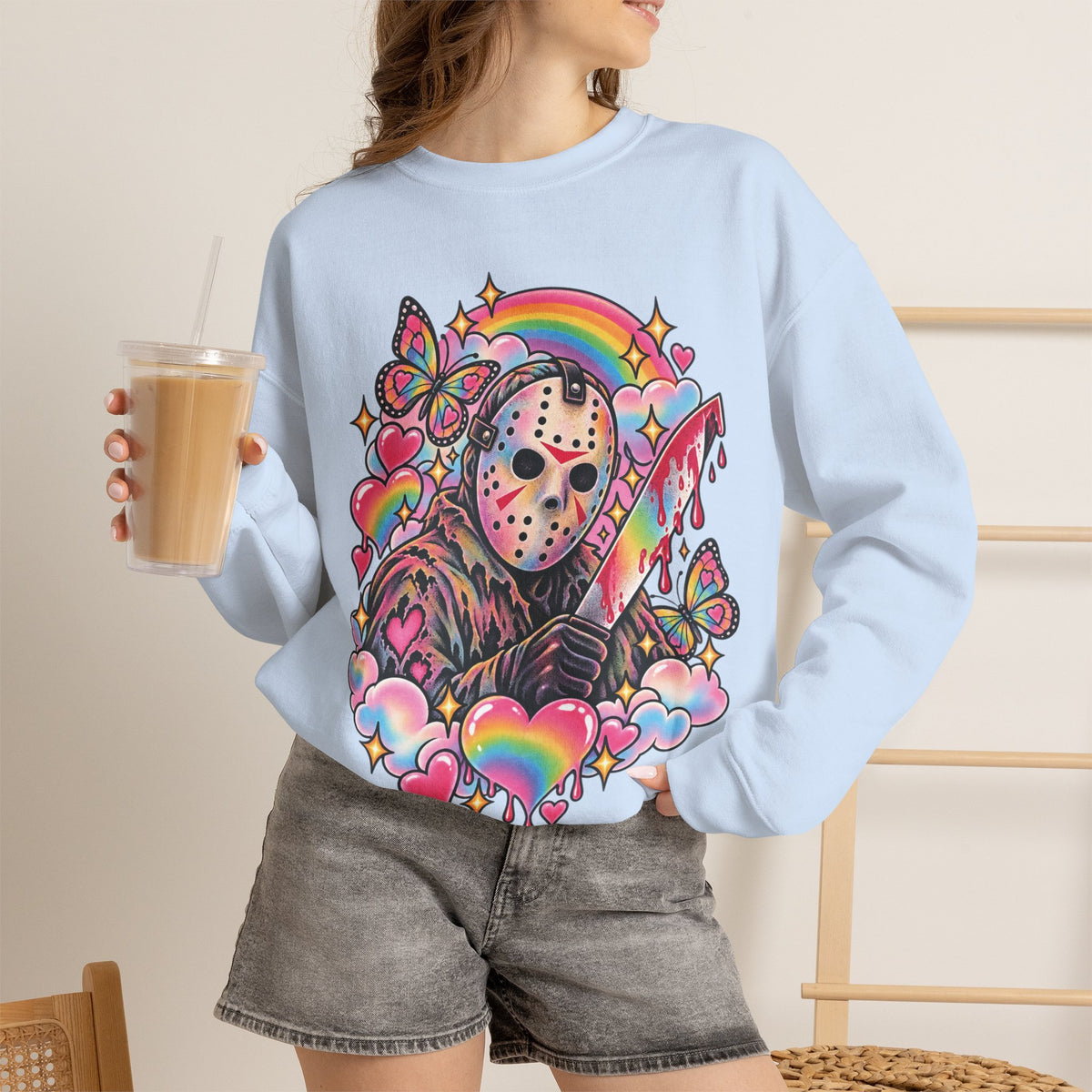 Jason Mask Rainbow Horror Crewneck Sweatshirt