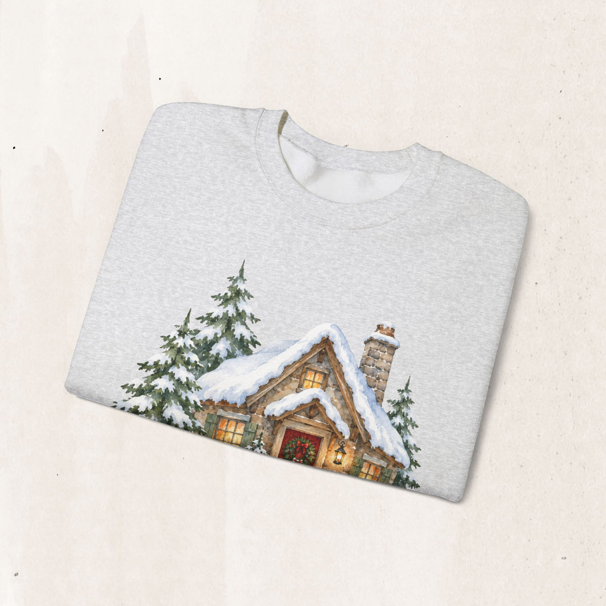 Cozy Christmas Cottage Sweatshirt, Snowy Winter Cabin Crewneck