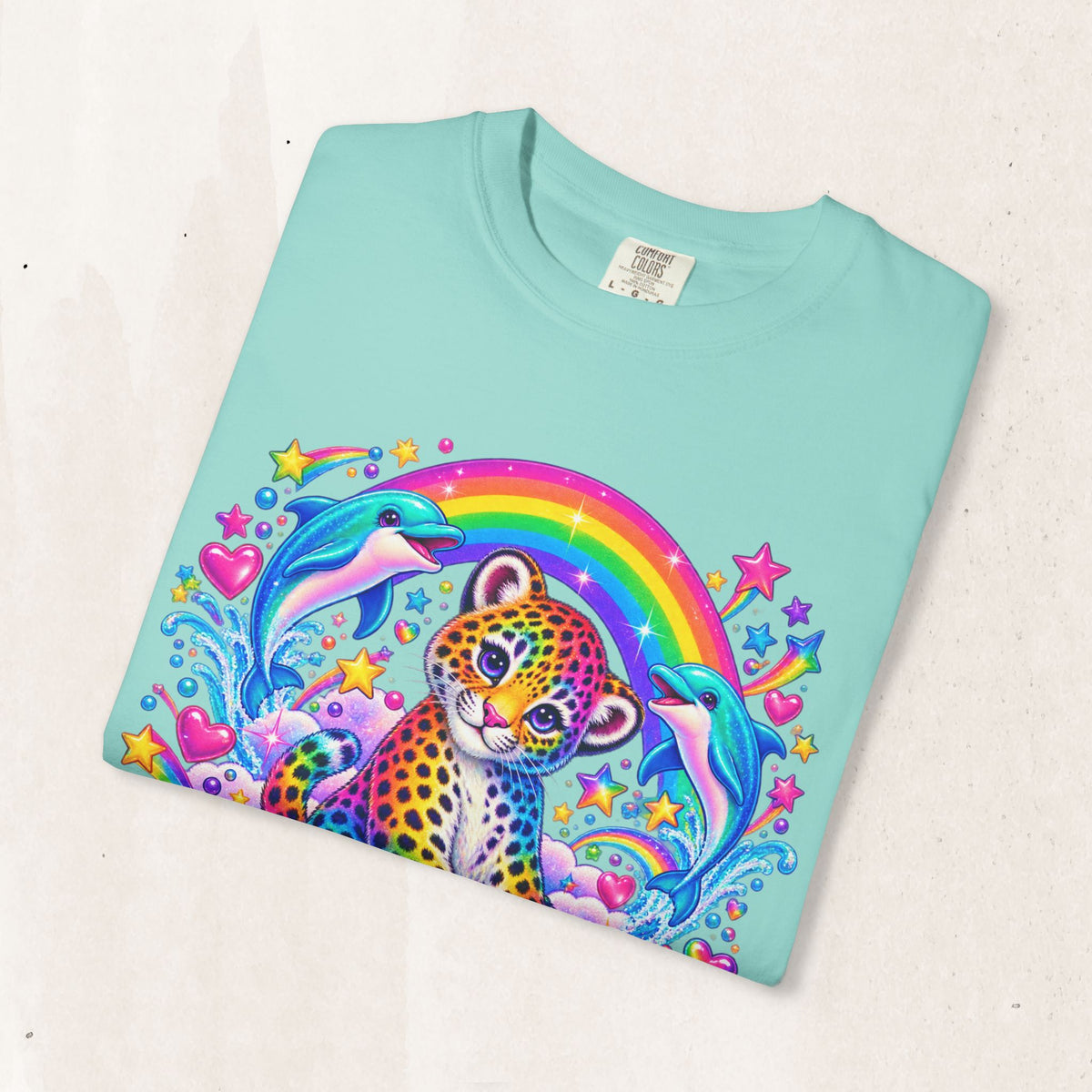 Lisa Frank Inspired Leopard Rainbow Tee
