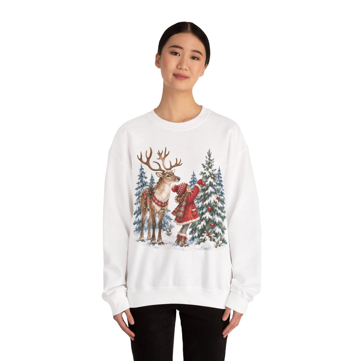 Christmas Reindeer and Gnome Sweatshirt, Woodland Reindeer Crewneck