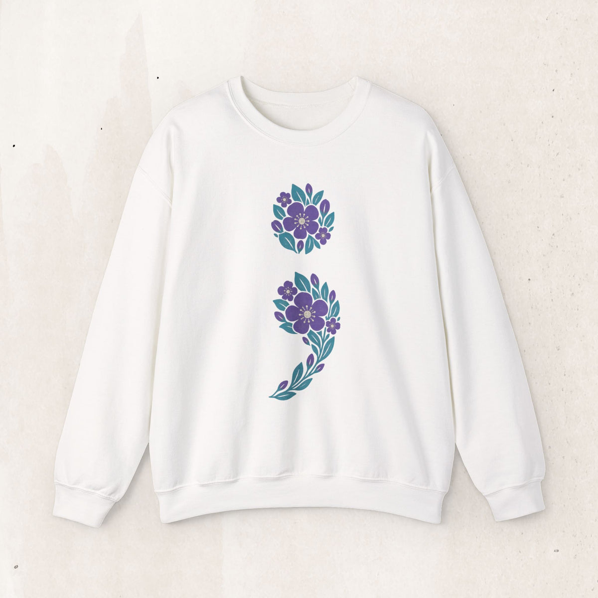 Floral semicolon suicide awareness crewneck sweatshirt in white