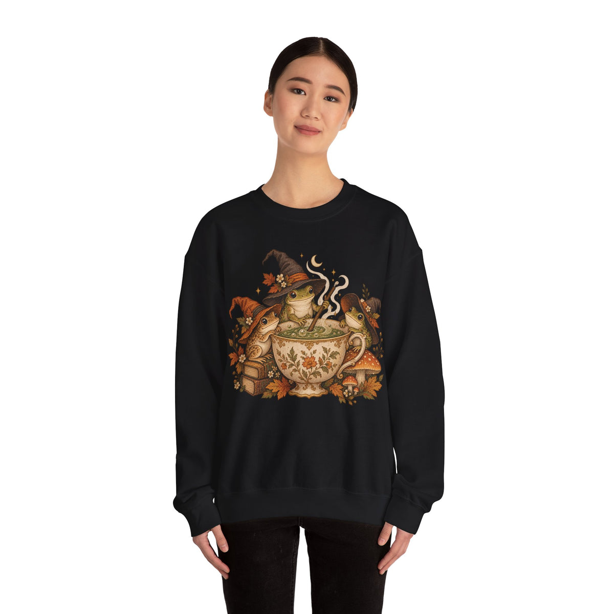 Cozy Witch Frog Tea Crewneck Sweatshirt