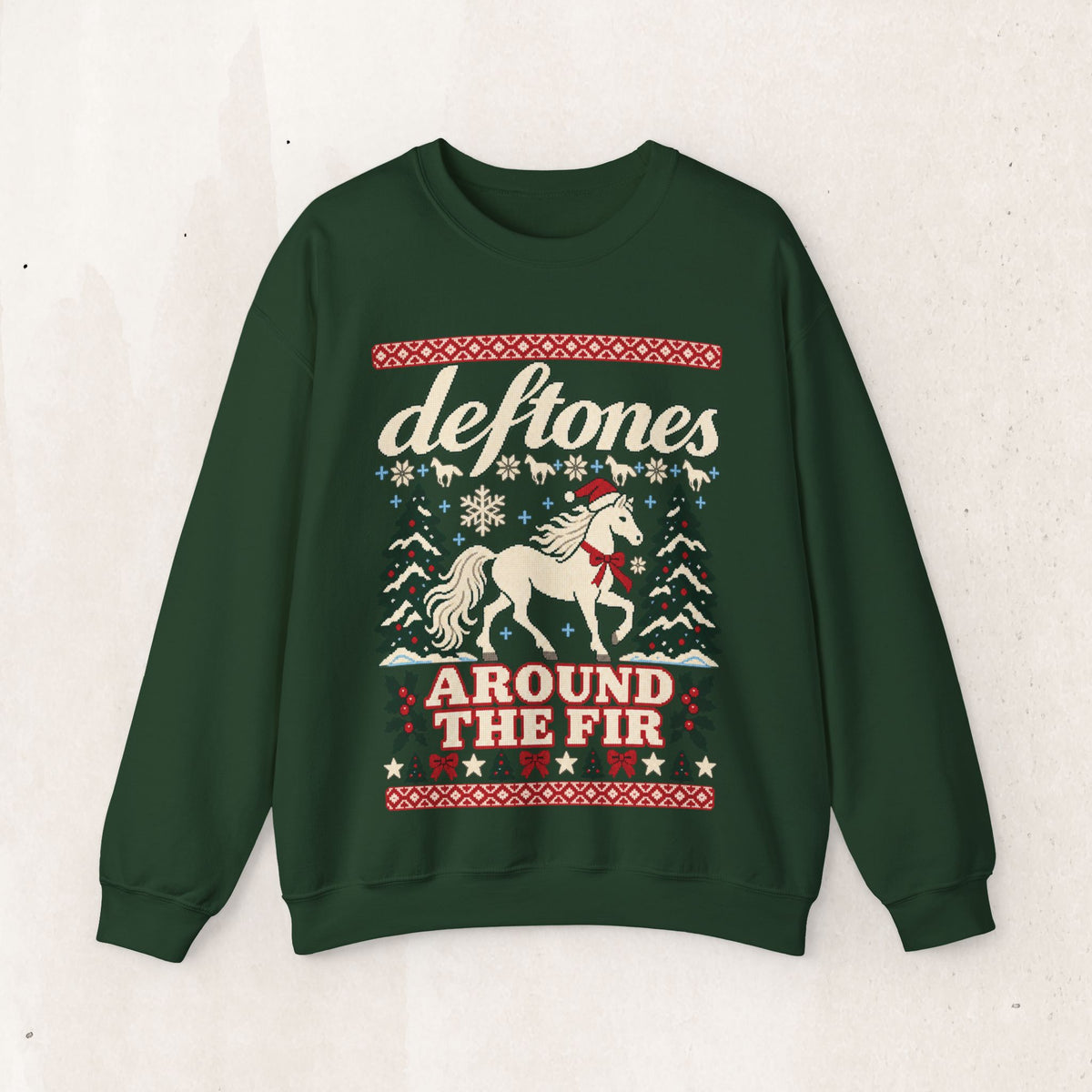 Deftones Around the Fir Christmas Crewneck Sweatshirt – Forest Green