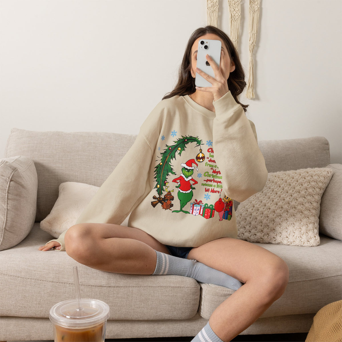 Christmas Tree and Snowman Sweatshirt, Festive Holiday Crewneck